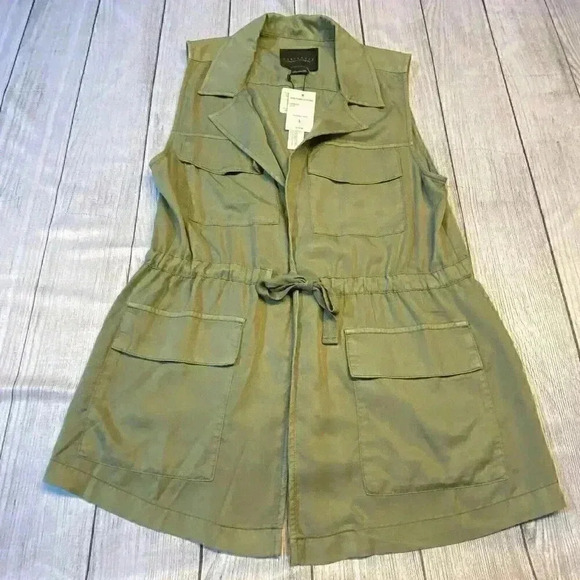 SANCTUARY Womens Runaway Vest LARGE Green Open Front Sleeveless Tie Cargo Casual - Picture 8 of 8